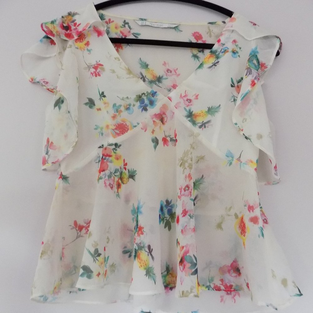 Trafaluc Sheer Floral Top